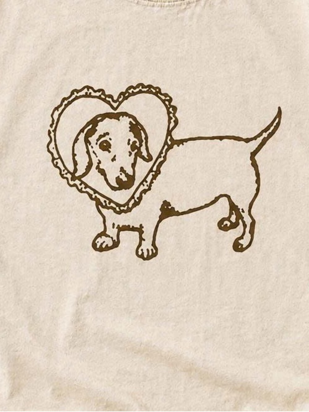 Cream Tee with Brown Dachshund Heart Graphic - Picture 2 of 2